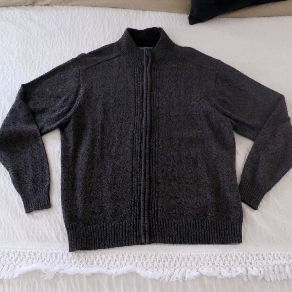 OSCAR de la RENTA Charcoal Gray Zip Knit Sweater Cardigan Shearling Collar XL